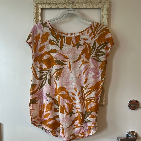 C&C CALIFORNIA | Linen Brown and Orange Cap Sleeve Relaxed Blouse - Picture 2 of 8